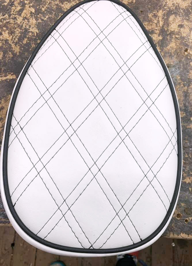 White+custom+motorbike+seat+with+black+detailing